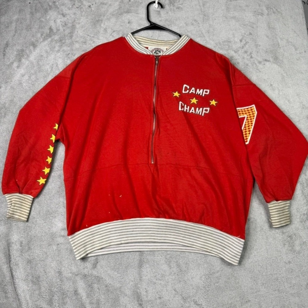 Camp Champ Red Quarter Zip Sweatshirt Stars Number 7 Pullover